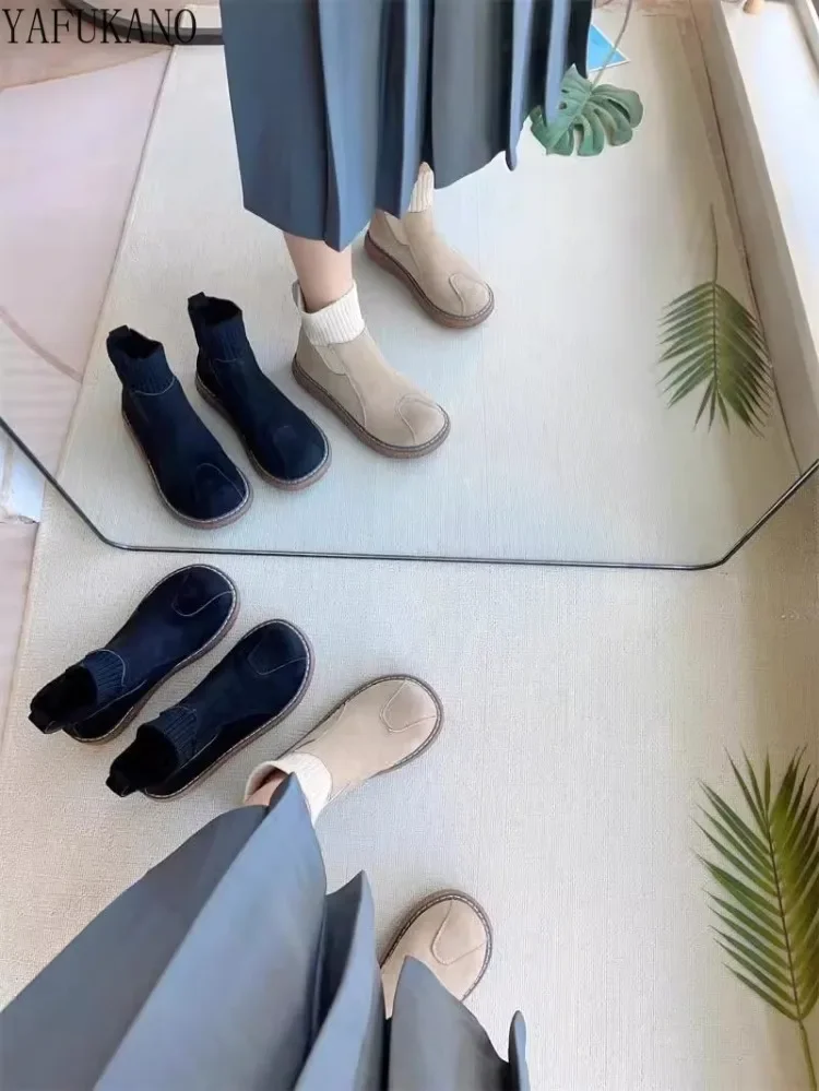 Mori Girl College Style Big Head Shoes Женские короткие сапоги Замшевые зимние плюшевые хлопковые