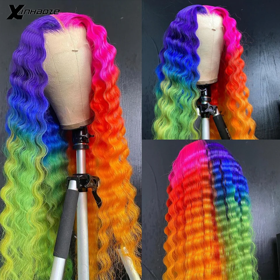 

Rainbow Colored Wigs For Women Human Hair Loose Deep Wave Wig 13x6 Lace Human Hair Wigs Brazilian Remy Transparent Lace Wig