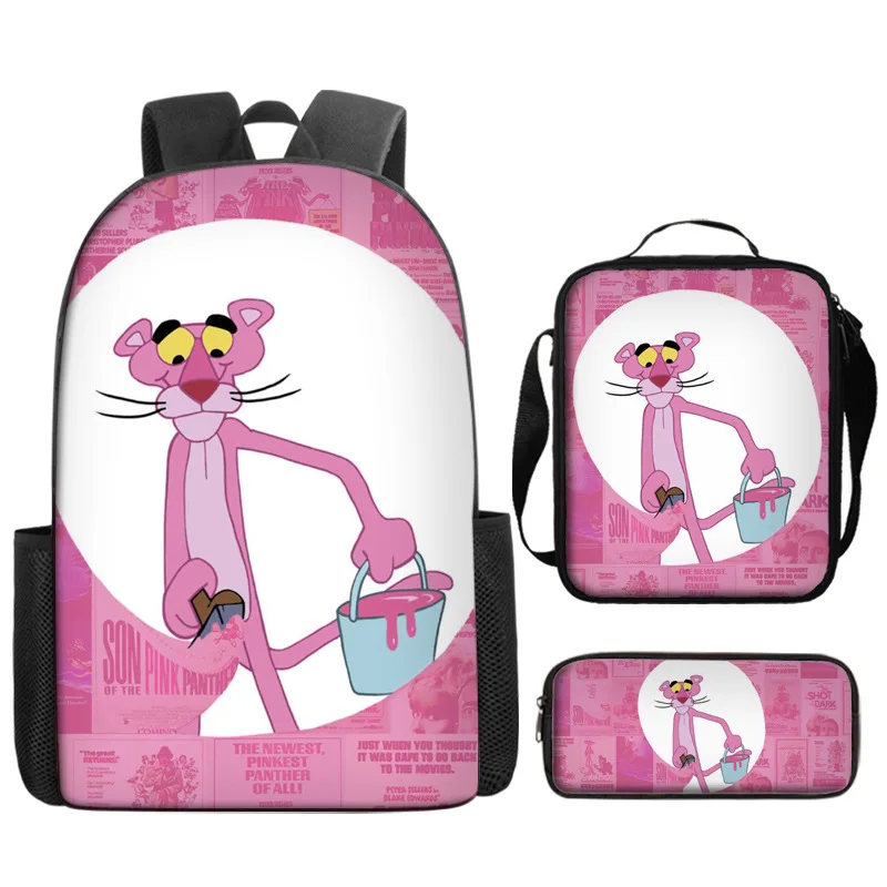 

Cartoon Pink Panther Schoolbag Travel Backpack Lunch Bag Pencil Case Gift for Kids Students