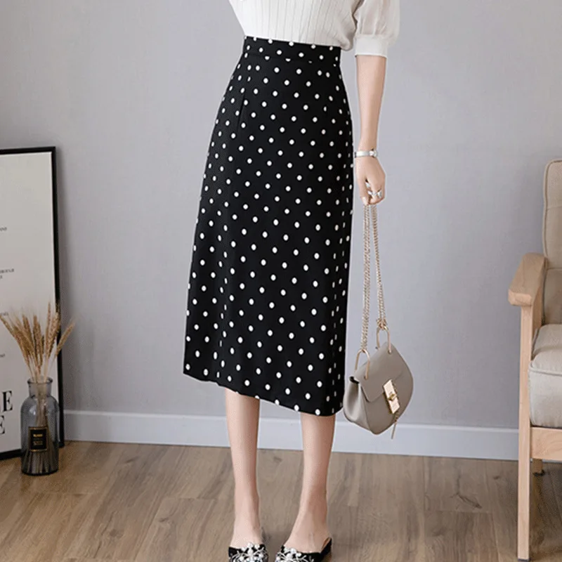 

Женская юбка в горошек средней длины, прямая юбка в горошек с завышенной талией, модель SXHBSQ800 на весну и осень, 2022