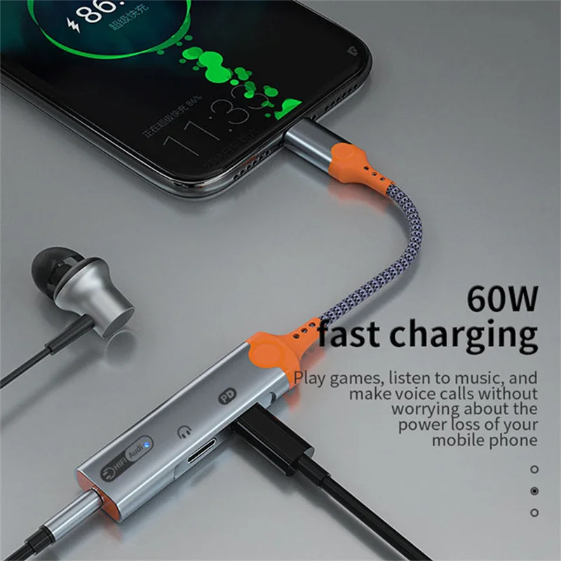 Адаптер для наушников PD60W 3 в 1 разветвитель быстрой зарядки Тип C на 5 мм DAC аудио