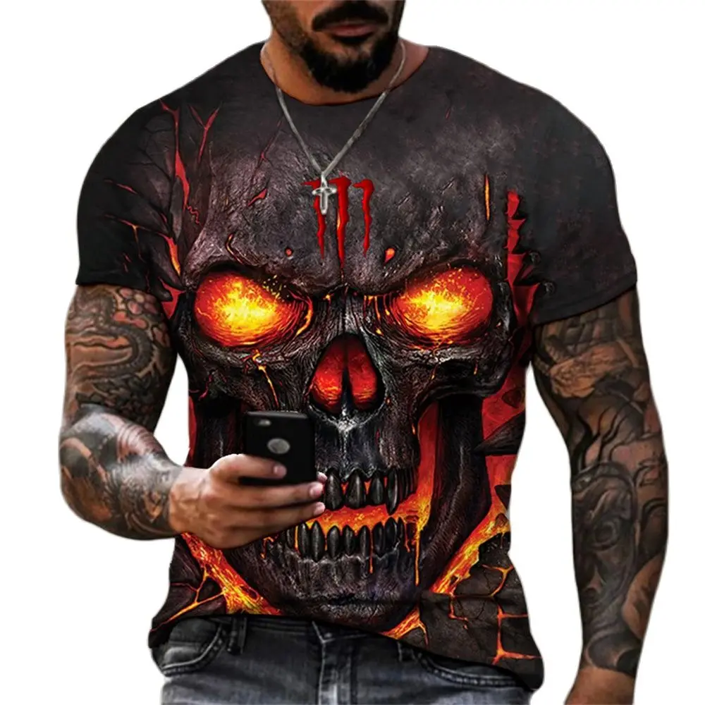 Купи 2022 Summer Metal Horror Skull 3D Printed Men's T Shirt Loose O Neck Short Sleeve Skull Street Rock Hip Hop Oversized Loose Top за 133 рублей в магазине AliExpress