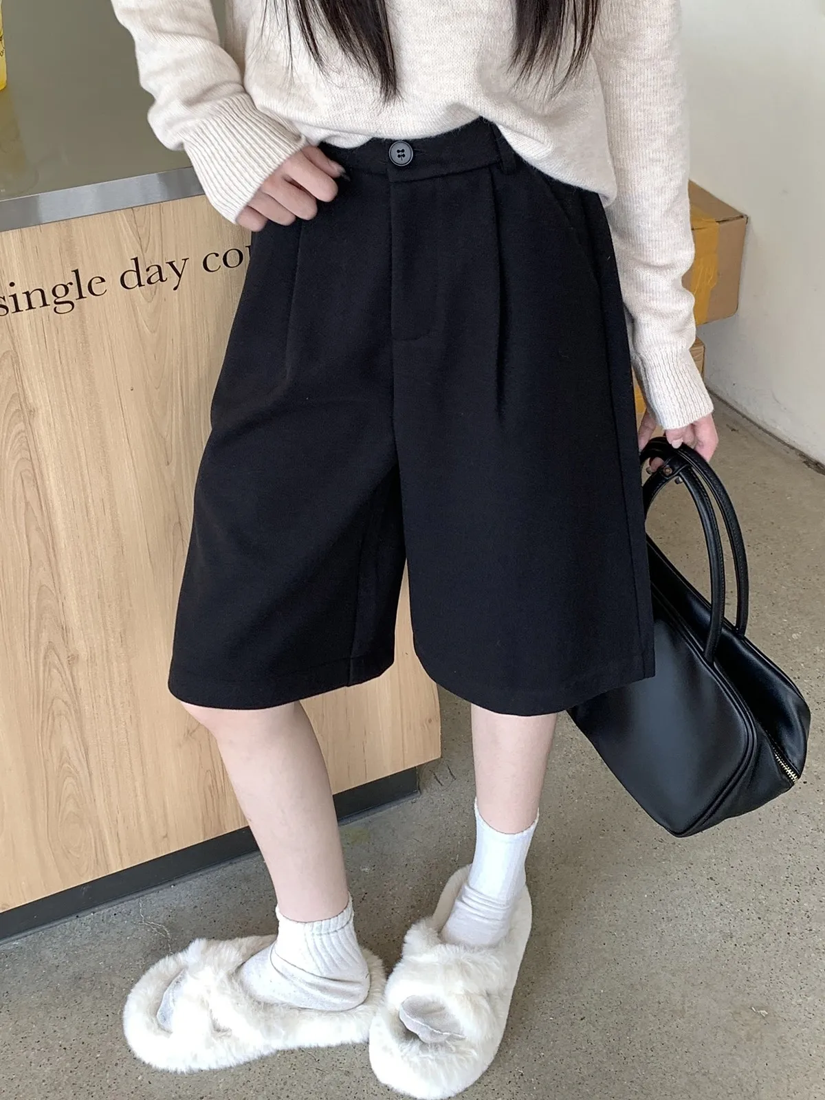 ZHISILAO новые однотонные шерстяные брюки длиной до колена женские осенне-зимние 2024