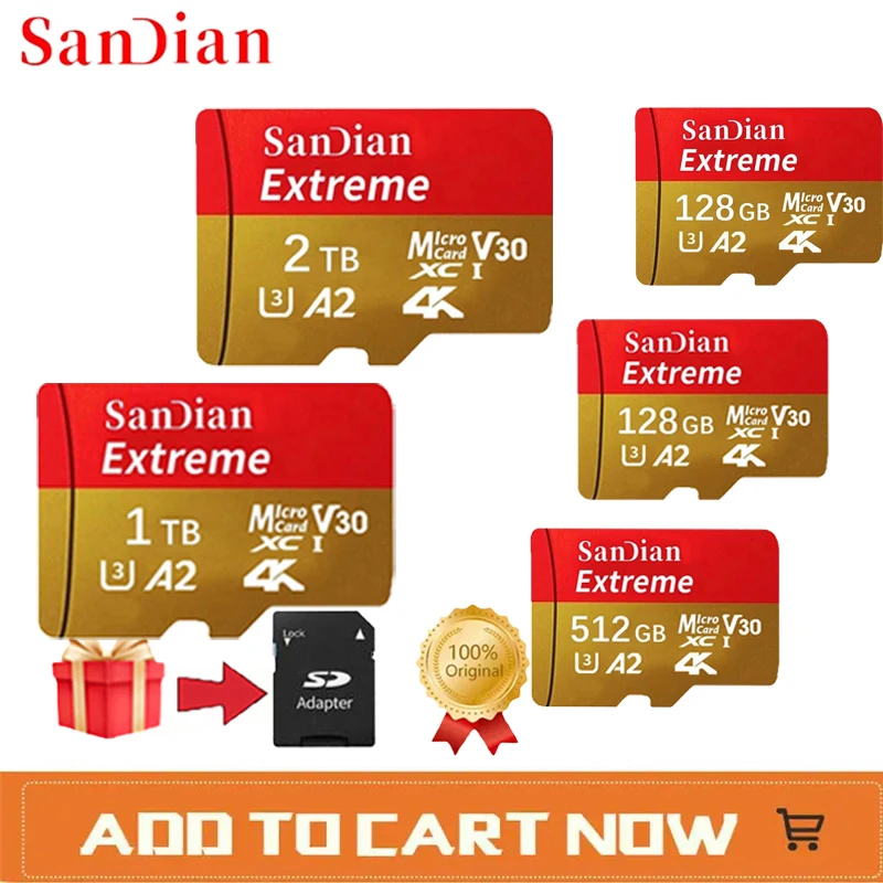 Карта памяти Mini 128 ГБ Micro Card класс 10 512 U3 4K Ультра высокая скорость SD TF флэш-карта 256 1