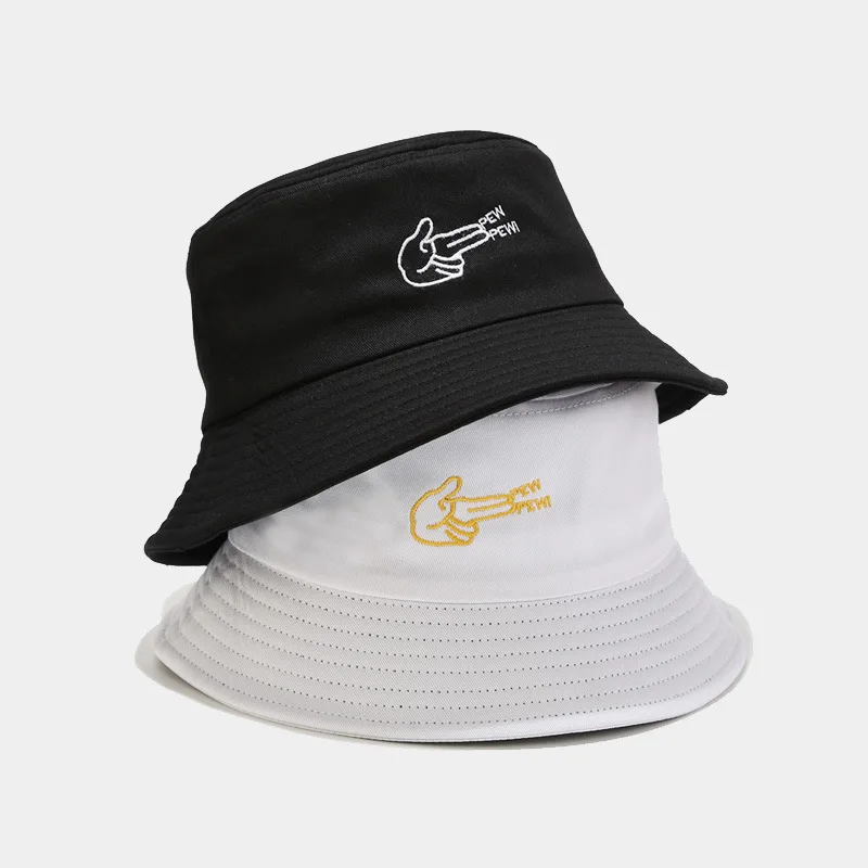 

Spring and Summer New Creative Shooting Gesture Embroidery Bucket Hats Trend Hip-hop Finger Fisherman Caps Couple Sun Hat