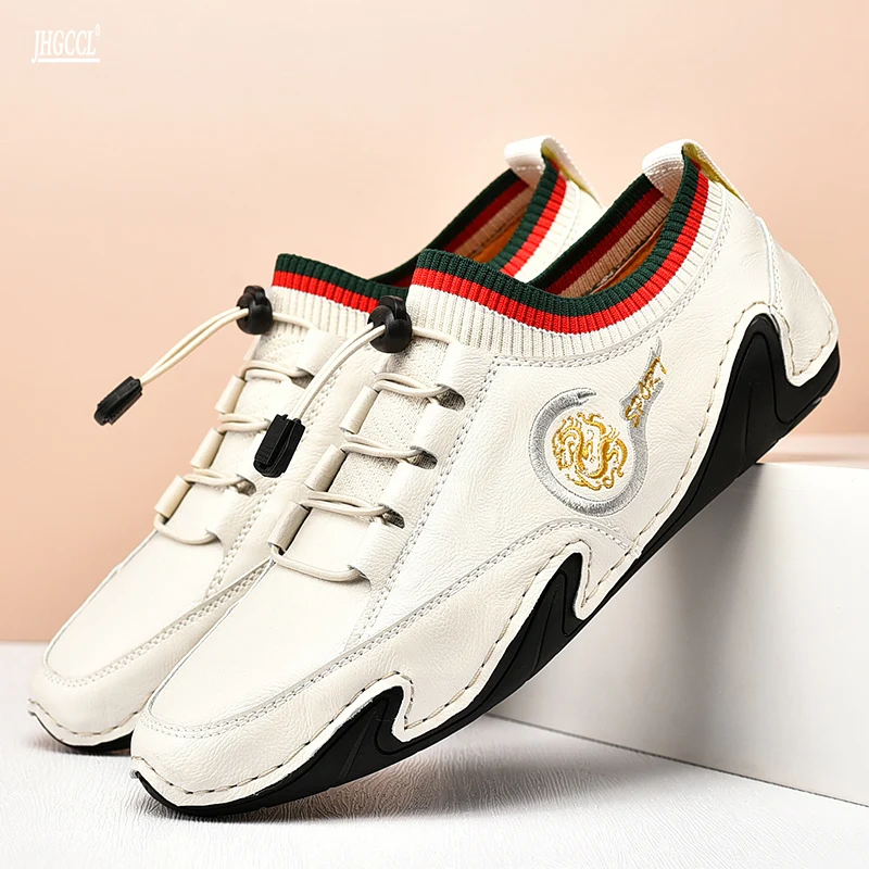 

Genuine Leather Brands Plus Size Men Casual Driving Striped Black Loafers Mens Moccasins Italian Designer Sneakers Shoes A15