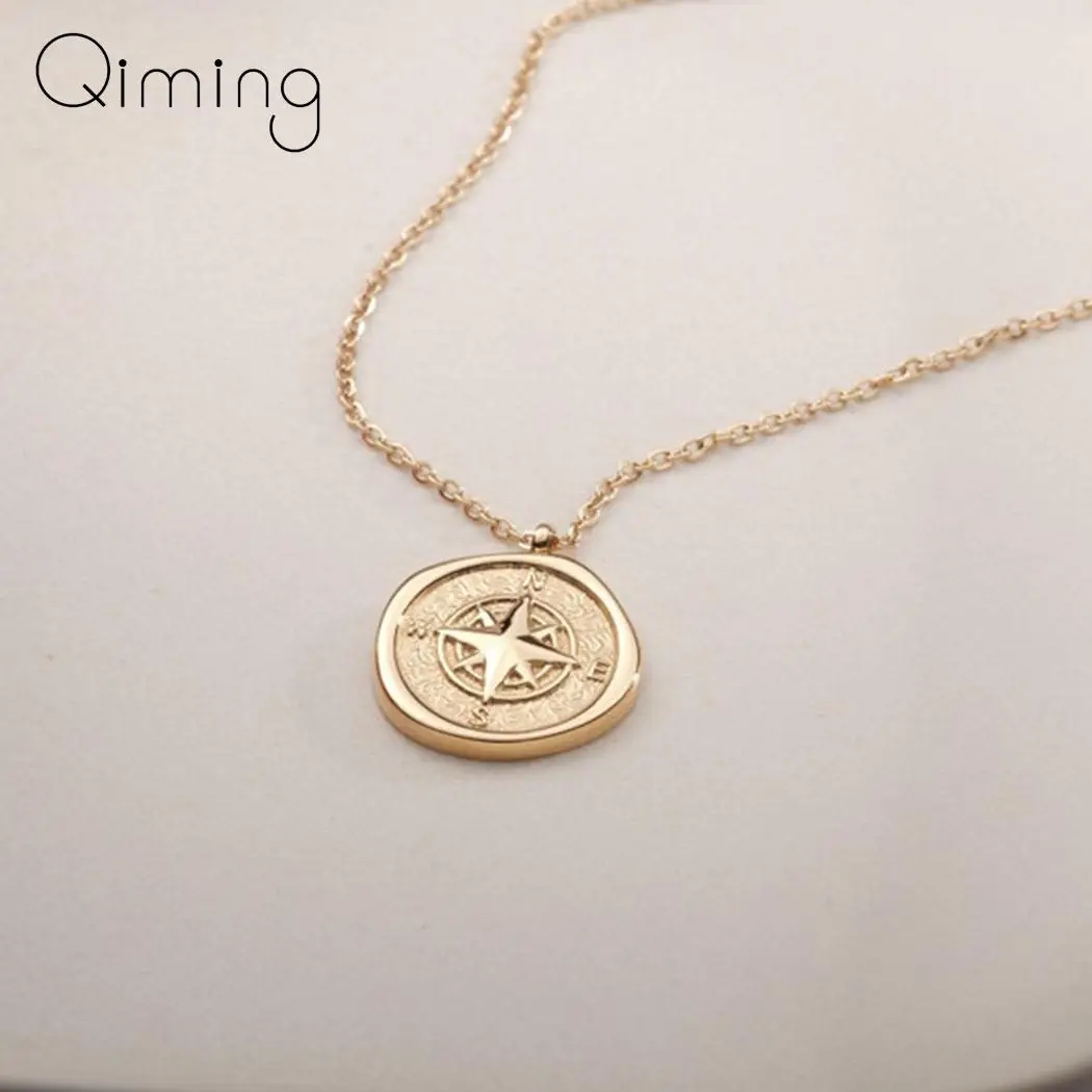 Крошечная Северная звезда ожерелье подвеска с компасом для женщин