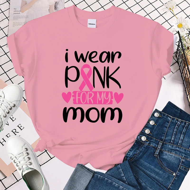 

(Premium T-shirt)New Breast Cancer Awareness I Wear Pink For My Mom Print T-Shirt Women Fashion Short Sleeve Casual Summer Tops