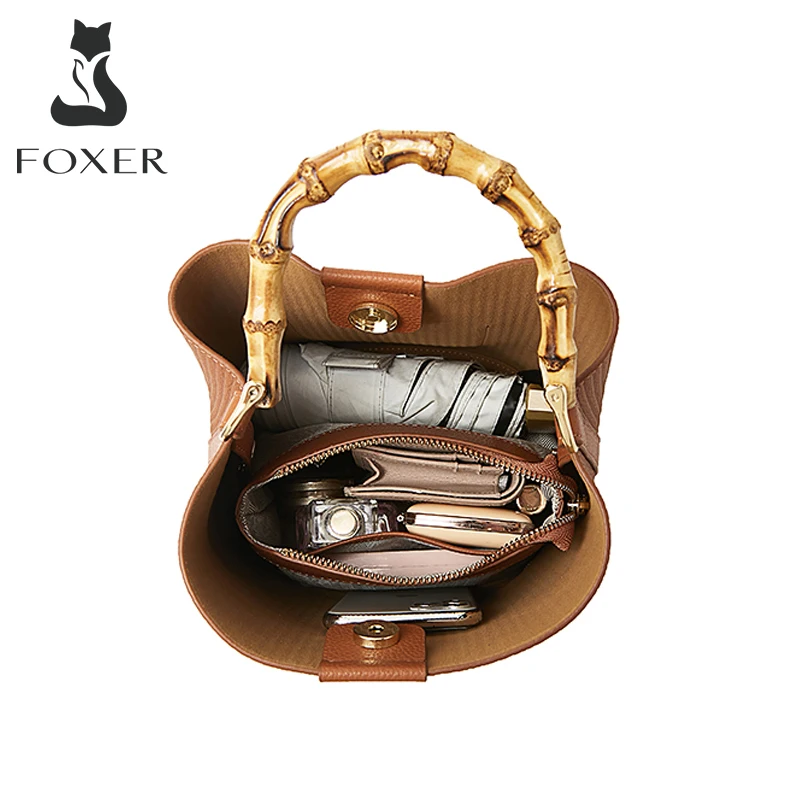 FOXER Female Genuine Leather Small Handbag Lady Simple Shoulder Crossbody Bag Women's Fashion High Quality Cowhide Commute Totes