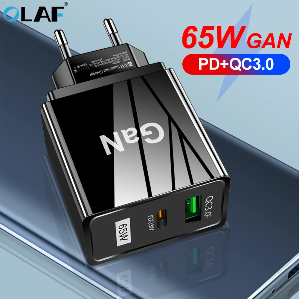 

65W Gan Charger Fast Charging Type C PD USB Charger QC 3.0 Adapter For iphone Samsung Xiaomi Quick Charge 3.0 Phone Chargers Gan