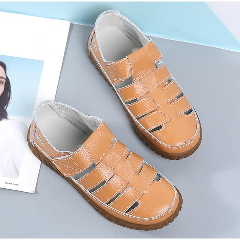 

Women Flat Sandals Hook&Loop Soft Pu Leather Sandals Female Casual Women's Platform Woman Beach Shoes Summer New