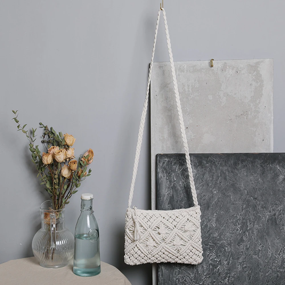 Женская плетеная Сумка через плечо хлопковый саквояж на шнурке пляжный