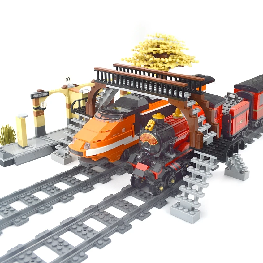 City Trains Parts Bridge Tunnel Model straight curved Rail Bricks soft Flexible Cross Tracks Railway DIY Building Blocks | Игрушки и