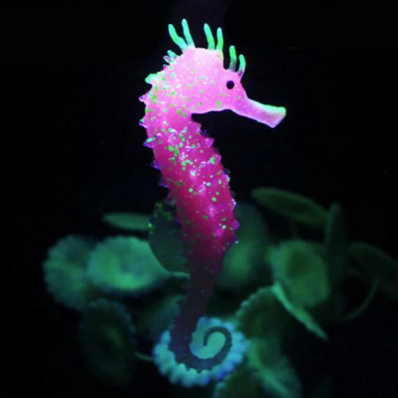 

Aquarium Luminous Seahorse Ornament Glow In Dark Landscaping Silicone Sea Horse Glowing Fish Tank Decoration Hippocampus Sale