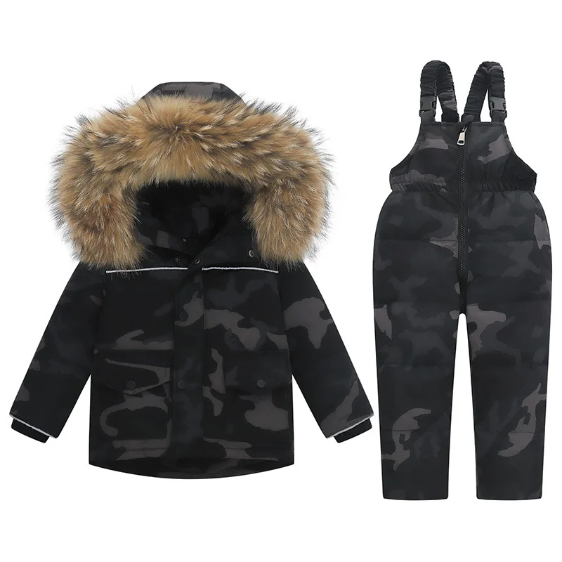 2022 Winter down jacket Jumpsuit Baby Boy parka real Fur Girl Clothes children Clothing Set Toddler Thick warm Overalls Snowsuit