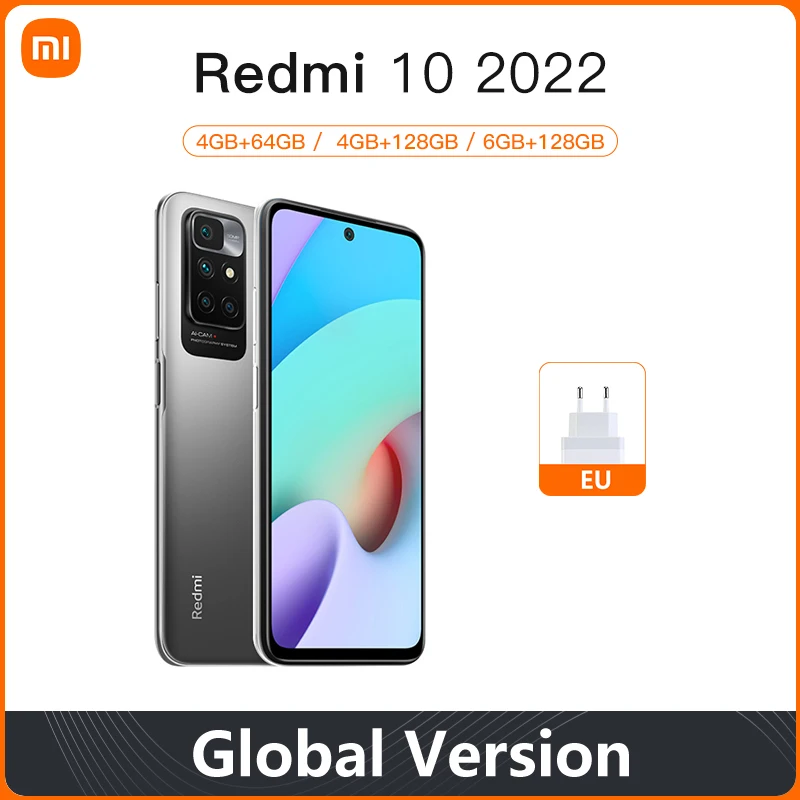 

Global Version Xiaomi Redmi 10 2022 4GB/128GB Cellphone MediaTek Helio G88 Octa Core 50MP AI Quad Camera 90Hz FHD Display