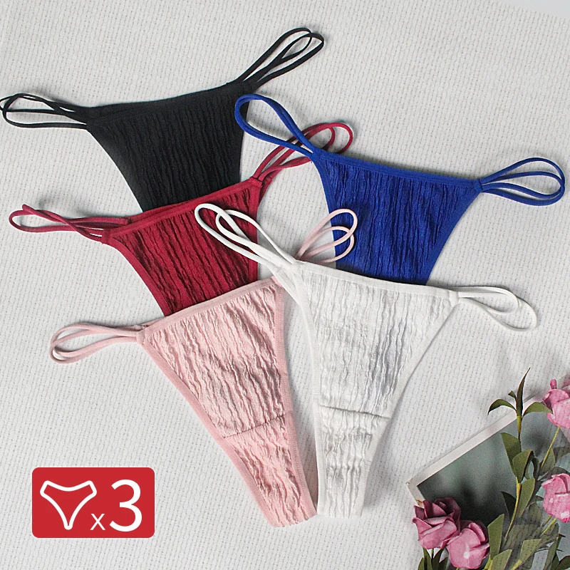 

3 шт., женские хлопковые трусики-стринги с заниженной талией
