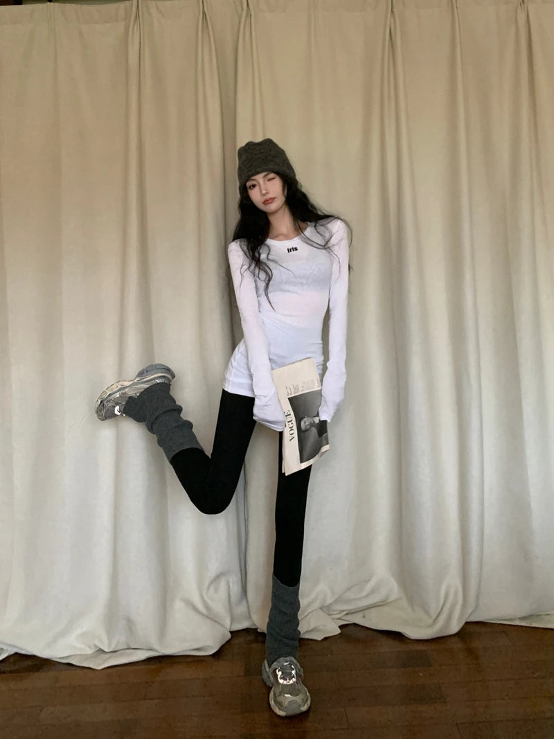 Женская футболка с длинным рукавом Повседневная облегающая круглым вырезом и