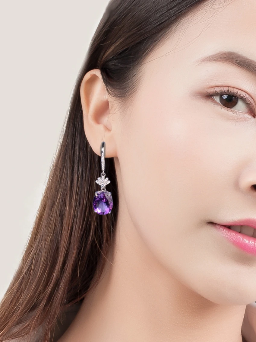 Серьги с фиолетовыми кристаллами натуральный аметист высококачественное