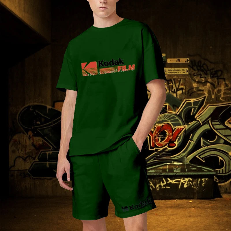 Fashion Kodak Letter Print S-4XL 100%Cotton Tracksuit 2 Piece Outfits Designer Brand Kodak Summer Suits Men T-Shirt Sets