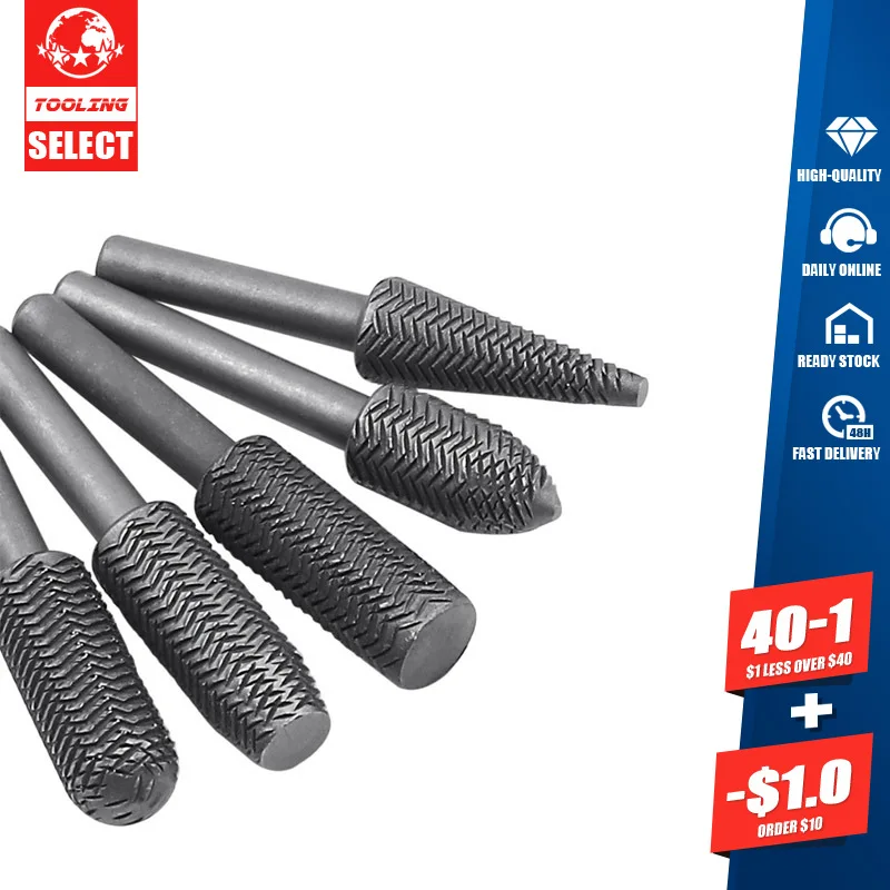 

5pcs/set Rotary Steel File Embossed Steel File Electric Grinding Head Suitable For Soft Metal Burr Grinding And Reaming