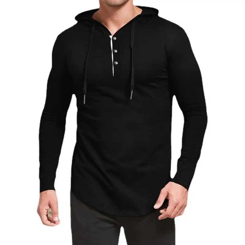 

Hooded Shirt Solid Hooded Long Sleeve Top Lightweight Mens Athletic Hooded Shirt With Button Neck And Front Placket For Sports