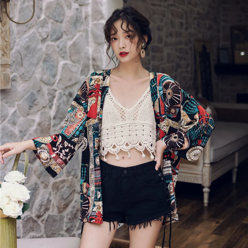 Универсальное свободное улучшенное кимоно в китайском стиле ретро кардиган