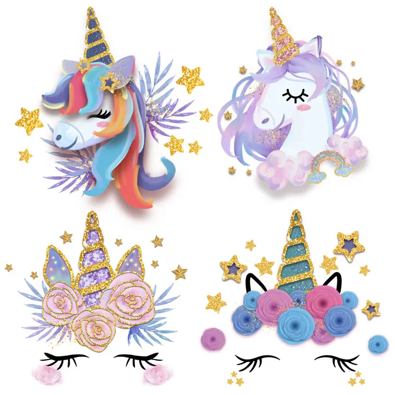 

Diy Cartoon Thermal Stickers Washable Holy And Pure Unicorn Stickers On Clothes Patches Animal Iron On Transfer For T-shirt