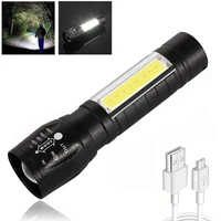 portable t6 cob led flashlight waterproof tactical usb rechargeable camping lantern zoomable focus torch light lamp night lights