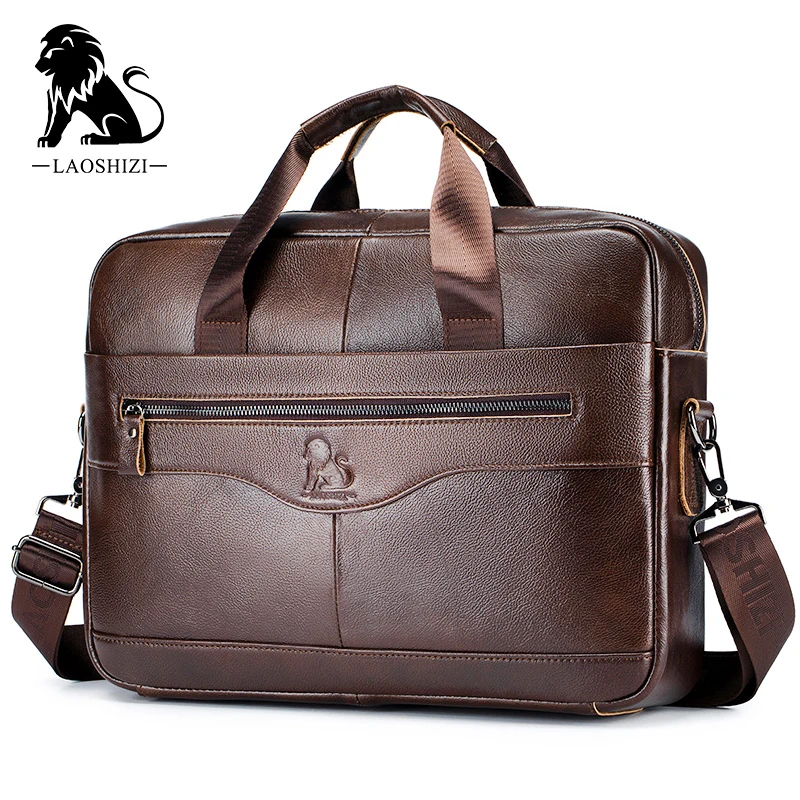 fashion Genuine leather men's Briefcase vintage cow leather business computer bag messenger bags man shoulder bag postman male