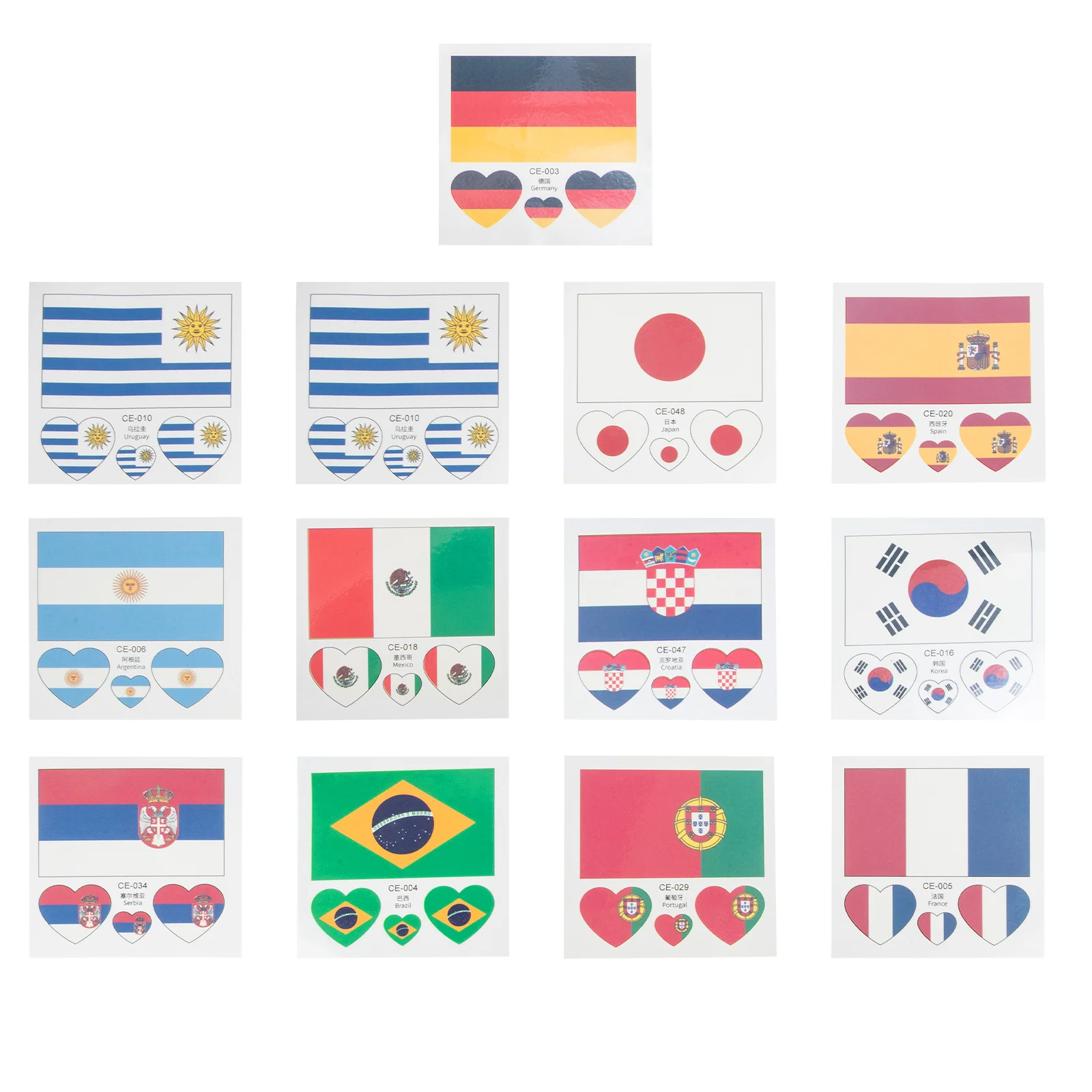 

13 Sets Safe Skin-friendly Removable Decorative World Flag Stickers World Match Stickers Face Decals Flag Printing Stickers