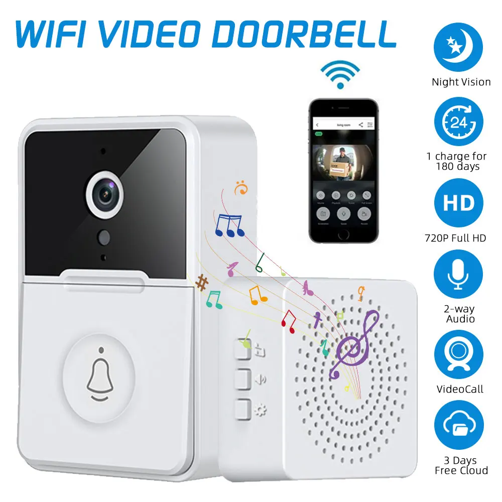 

Wireless Doorbell WiFi Outdoor HD Camera Security Door Bell Night Vision Video Intercom Voice Change For Home Monitor Door Phone