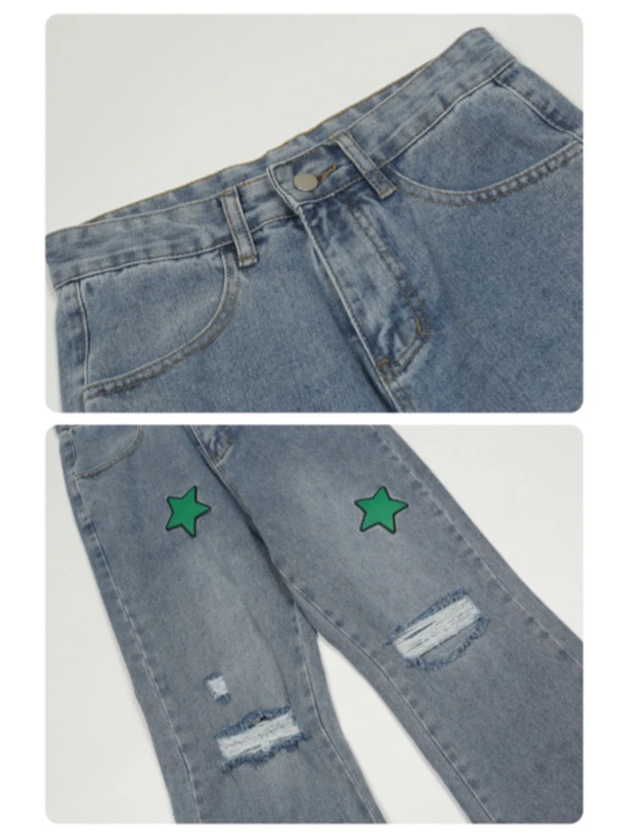 European and American Embroidery Design Jeans Ins High Street Loose Straight Pants Men Trousers Trendy Y2K Men Jeans Streetwear