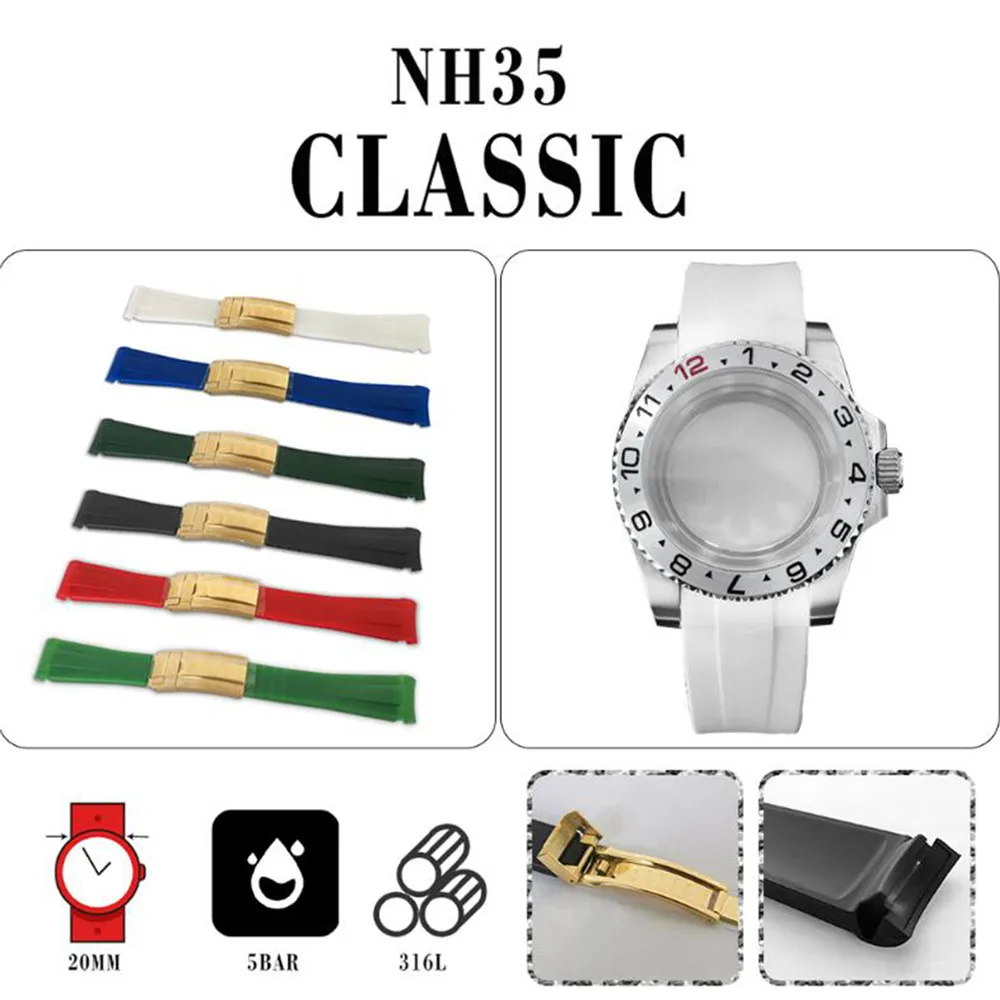 

Ремешок для часов 20 мм, резиновый несветящийся браслет из нержавеющей стали с одной складной золотой пряжкой, аксессуары для часов