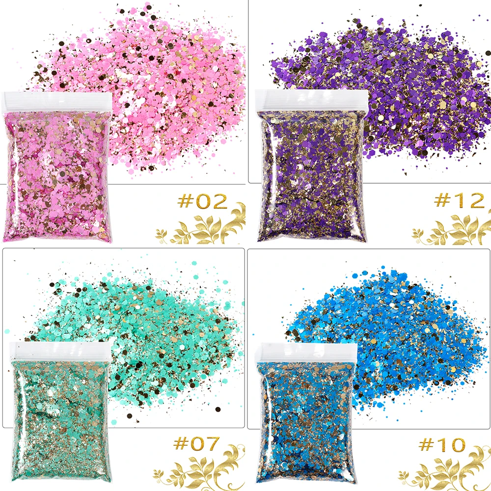 Смешанные золотые пастельные массивные блестящие голографические шестигранные