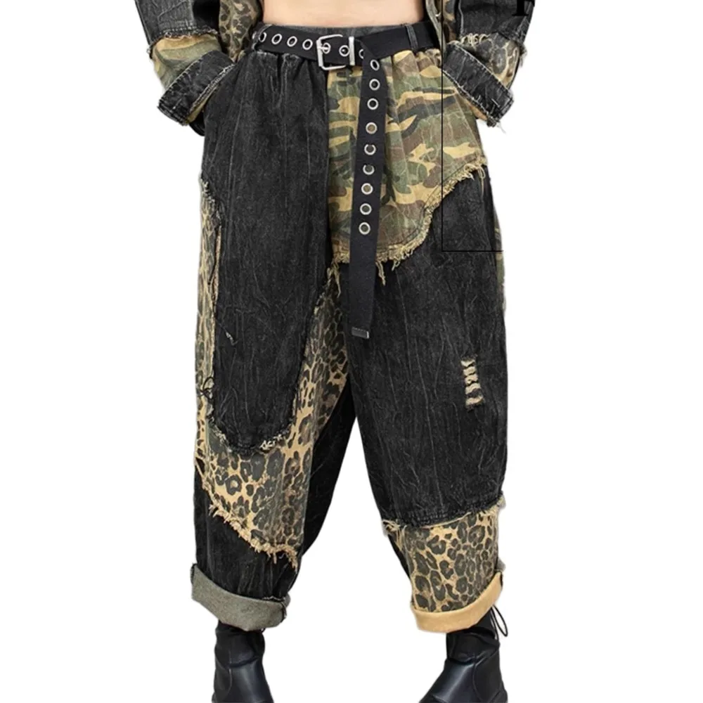 Персонализированные лоскутные винтажные джинсовые шаровары с леопардовым