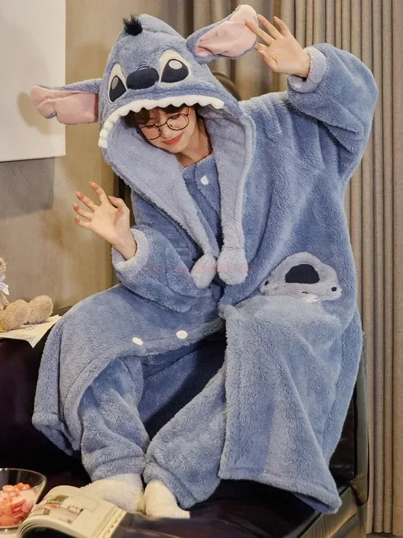 Пижамный комплект с капюшоном Disney Stitch Angel Y2k для пары Kawaii коралловый флис домашний