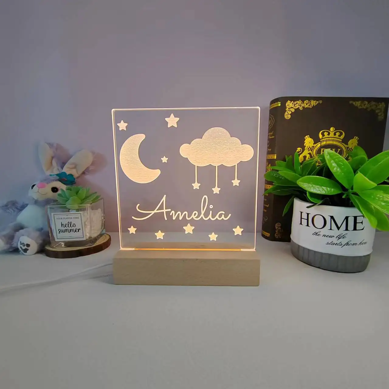 Продажа Настраиваемая Ночная лампа, Персонализированный Деревянный светильник с питанием от USB-украшение для дома светодиодный Светодиодная лампа...