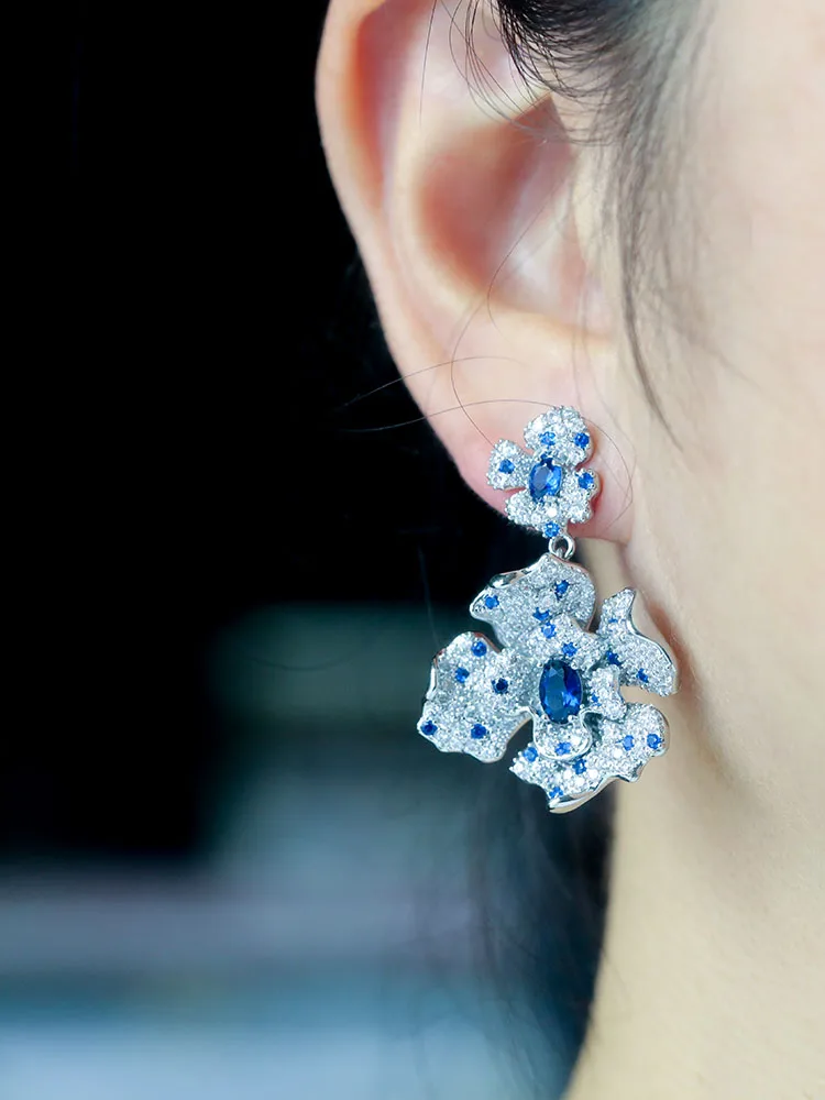 

New sparkling flower petal pendant stud earrings for women luxury shiny dress dinner vintage romance fine jewelry