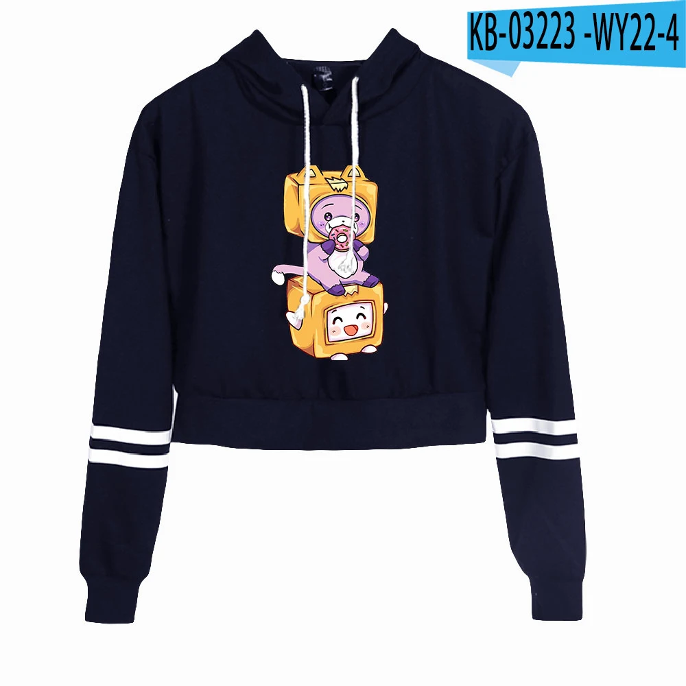 

Новинка, модный Женский свитшот Lankybox, укороченные топы, толстовки, Женский пуловер с капюшоном для девочек, уличная одежда, повседневная жен...