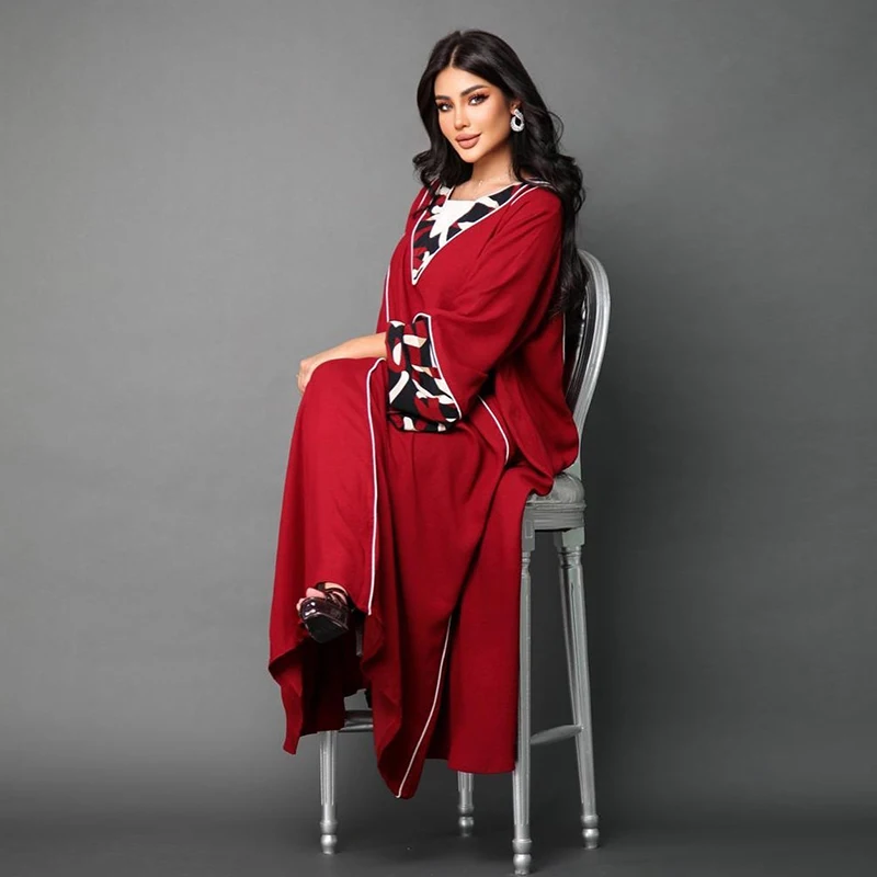 Flower Embroidery Long Sleeve Printed Abaya For Muslim Women 2022 Solid Color With Hijab Modest Loose Maxi Dubai Arabic Abaya
