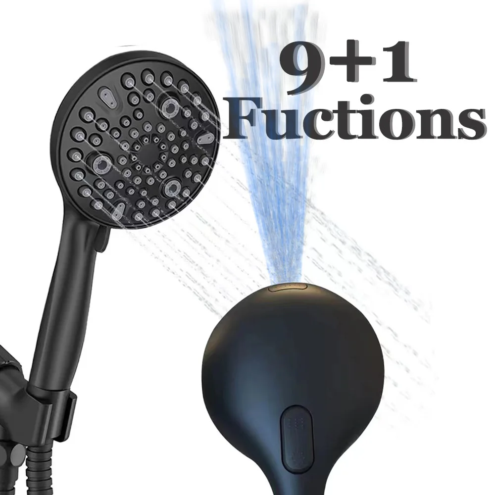 

Ten Functions Handheld Shower with Spray Gun Water Booster 9+1=10 Function Shower Head Shower Set