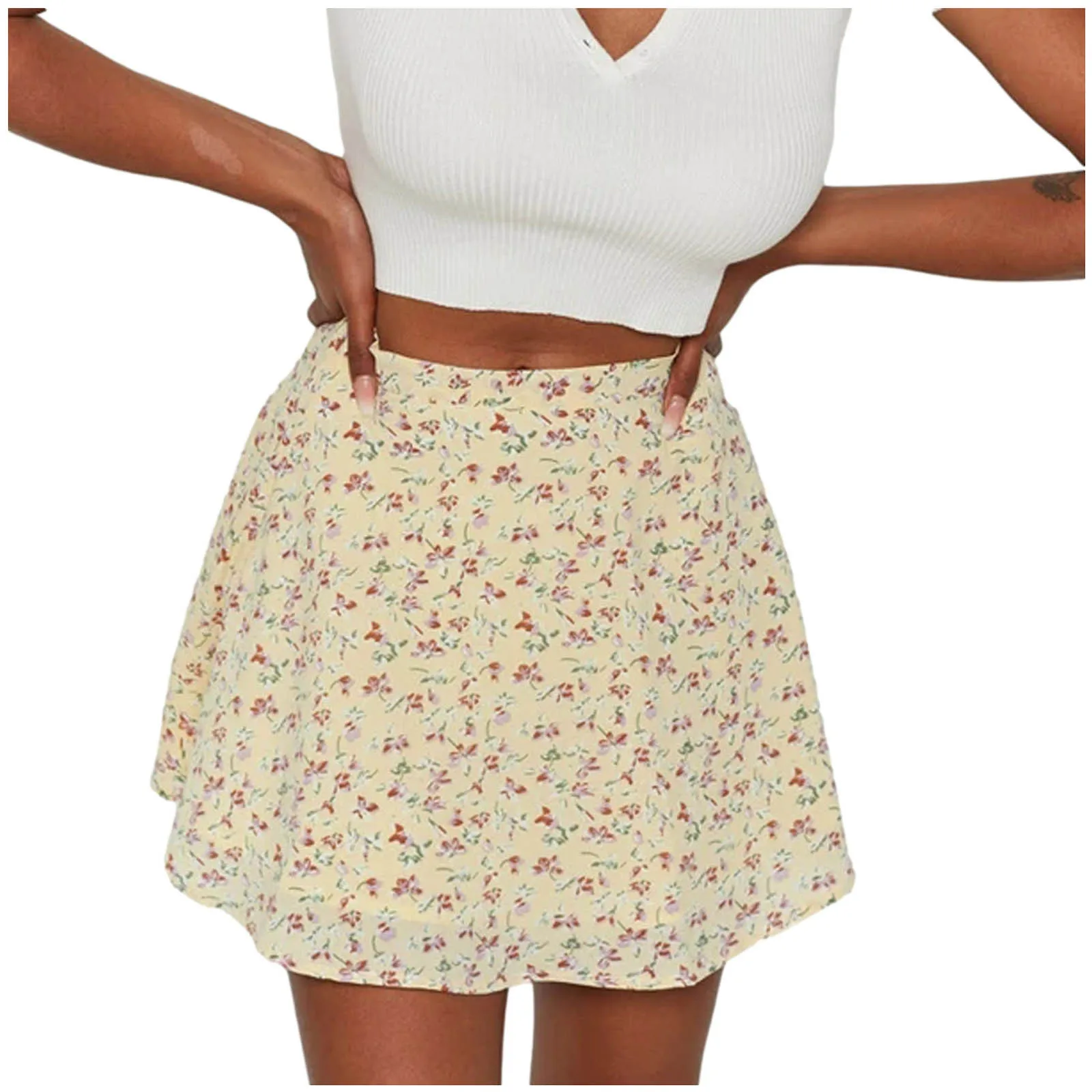 

Skirt Mini Zipper Chiffon Floral A-Line High Waist Short Women Skirt Fashion Skirt skirts woman fashion 2021