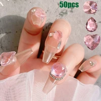 50pcs flat heart peach nail art decorations 3d bottom lovely jelly nail charms fruit diy candy pink manicure accessories
