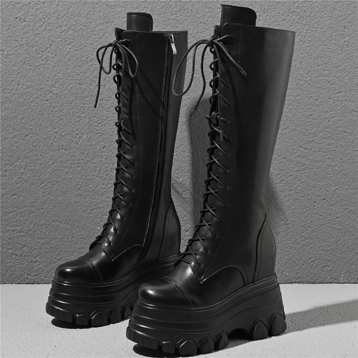 

Winter Pumps Shoes Women Lace Up Genuine Leather High Heel Snow Boots Female Round Toe Platform Fashion Sneakers Casual Shoes
