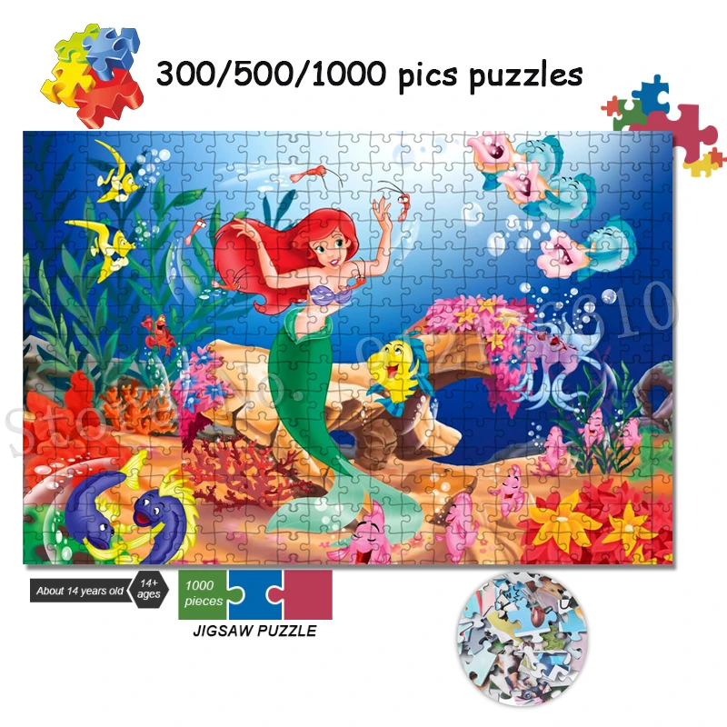 

Disney The Little Mermaid Jigsaw Puzzle 300/500/1000 Fantasy Funny Cartoon Fish Puzzles Decompression Gift Educational Game Toys