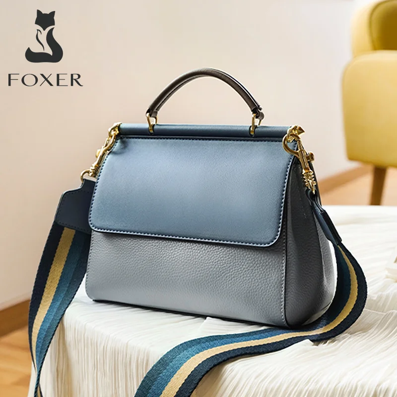 foxer genuine leather women handbag office women commuter tote lady shoulder bag large capacity crossbody purse bags free global shipping
