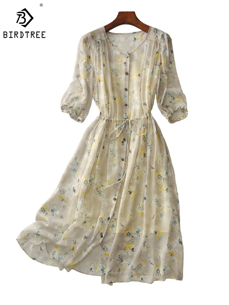 Женское платье с цветочным принтом Birdtree, элегантное платье из 100% ...