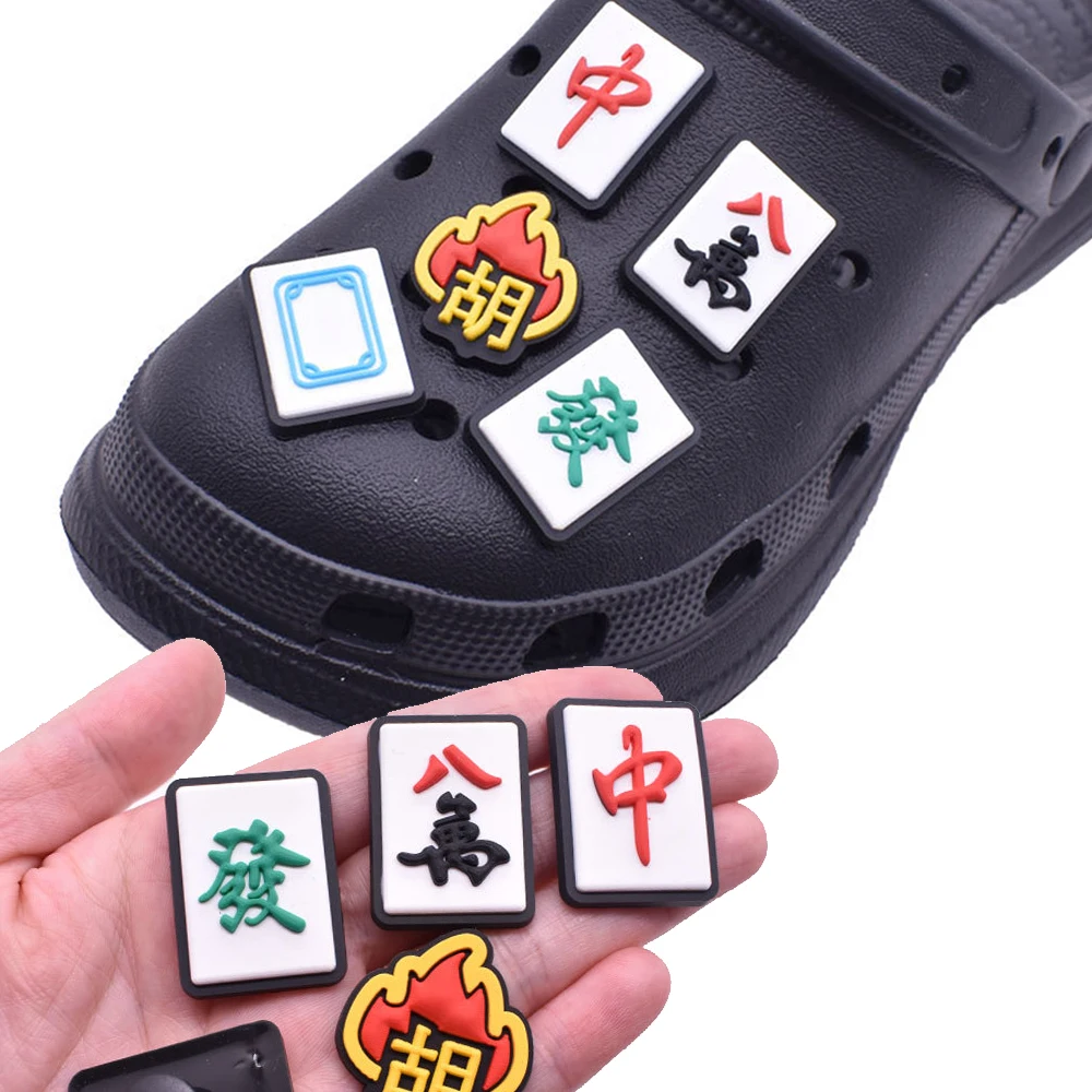 

Wholesale 1pcs PVC Shoe Accessories for Crocs Charms Mahjong Badge Women Sandals Buckle Kids Pins Decoration Jeans X-mas Gift