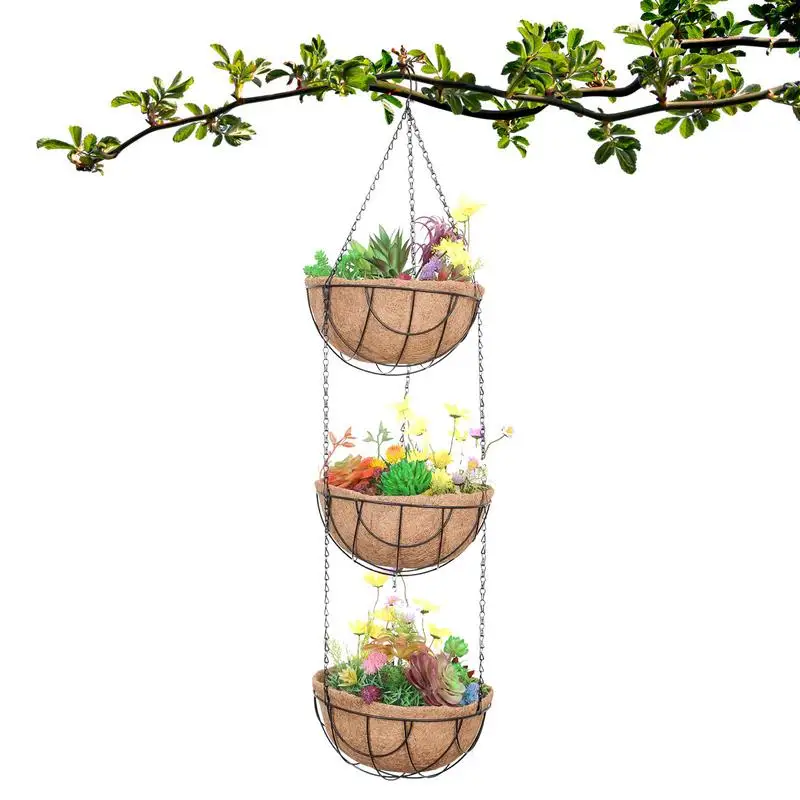 

Hangings Baskets For Plants Metal Three Layer Hangings Planter Basket With Coconut Fiber Liner Plant Holder Porch Pots Hanger